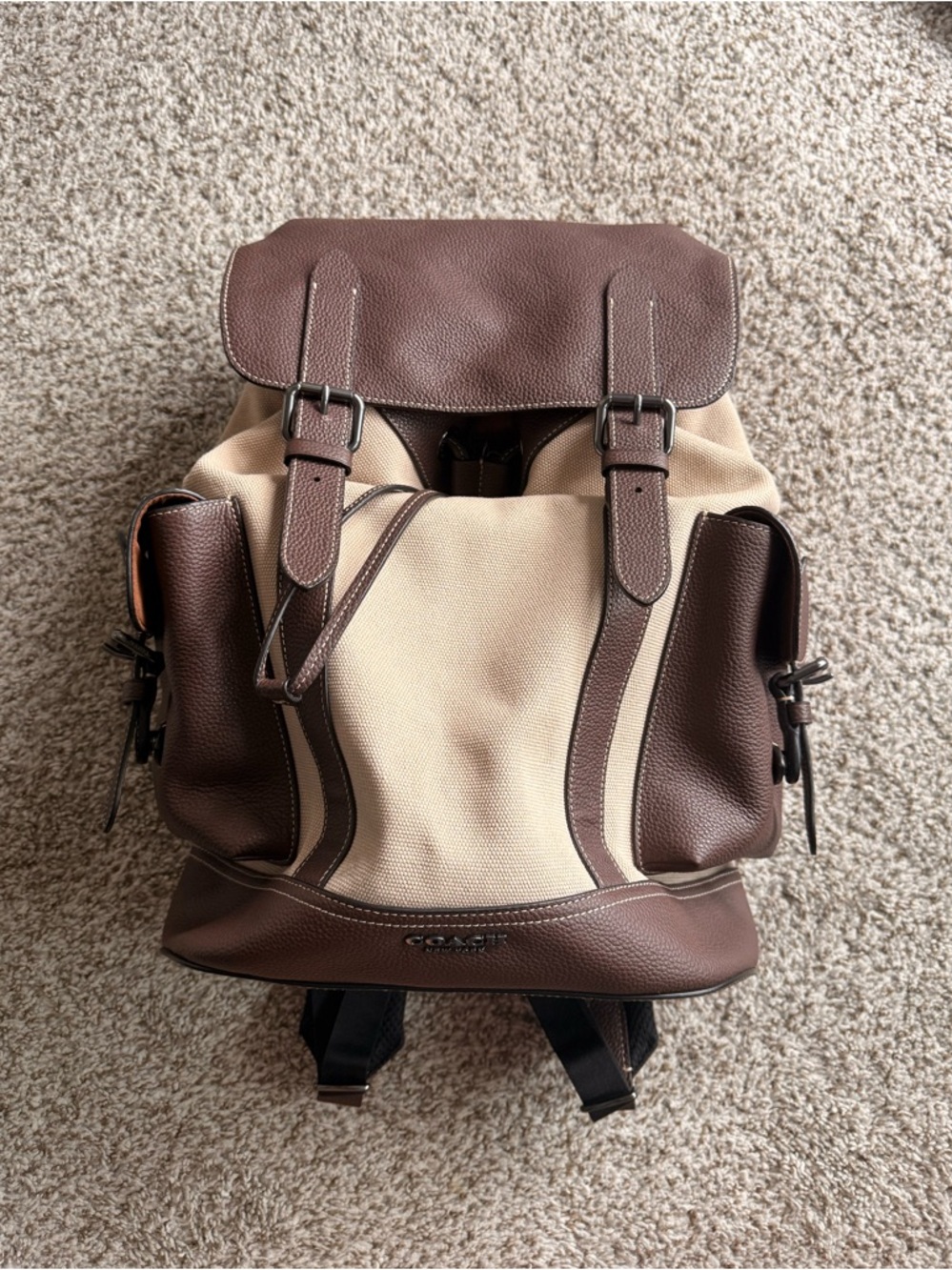 Coach Hudson Leather & Canvas Backpack - Like New